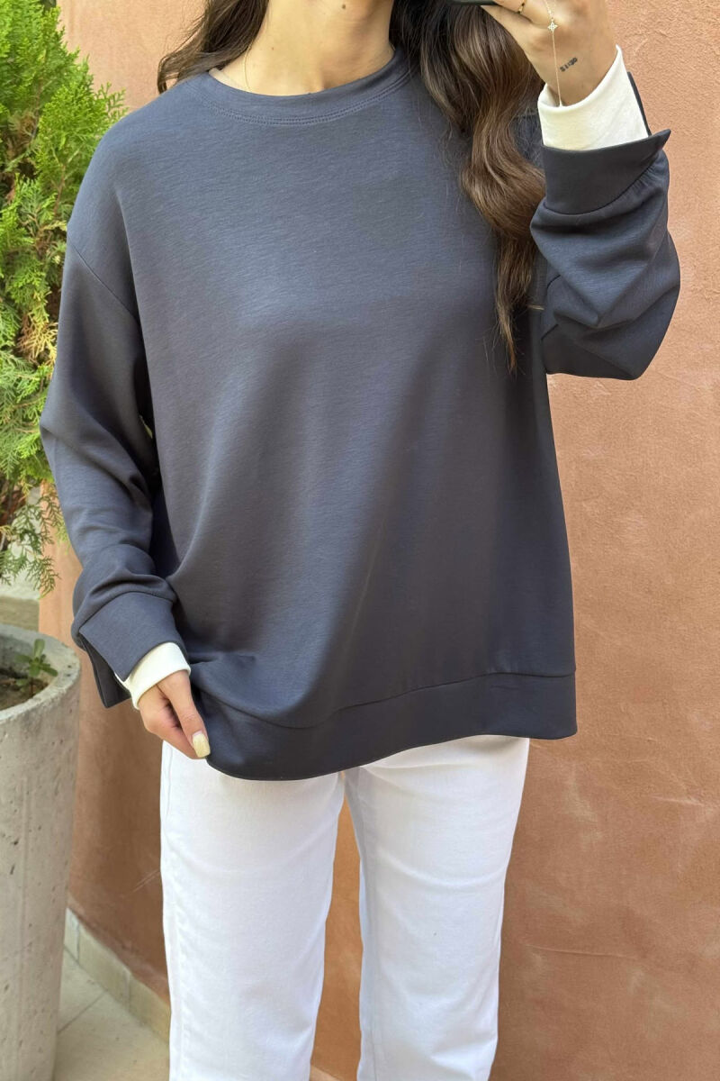 ONE COLOR SIMPLE WOMEN SWEATSHIRT DARK GREY/GEE - 3