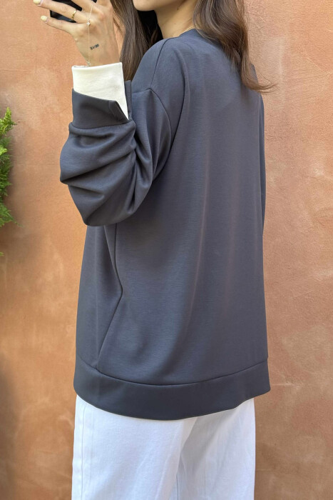 ONE COLOR SIMPLE WOMEN SWEATSHIRT DARK GREY/GEE - 4