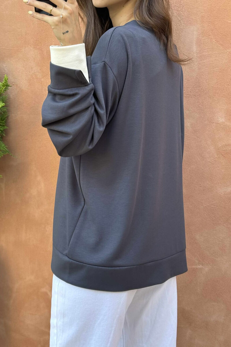 ONE COLOR SIMPLE WOMEN SWEATSHIRT DARK GREY/GEE - 4