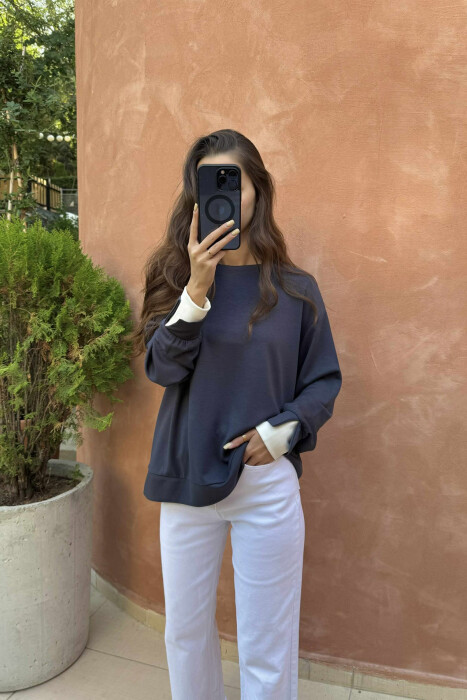 ONE COLOR SIMPLE WOMEN SWEATSHIRT DARK GREY/GEE - 5