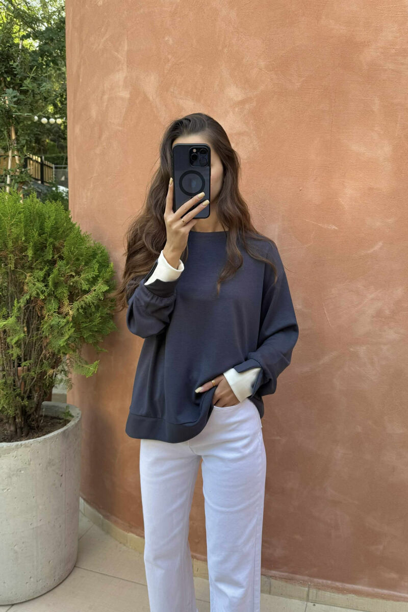 ONE COLOR SIMPLE WOMEN SWEATSHIRT DARK GREY/GEE - 5