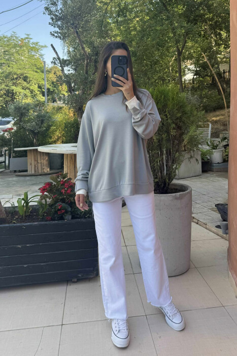 ONE COLOR SIMPLE WOMEN SWEATSHIRT GREY ASH/GRI HIRI - 1