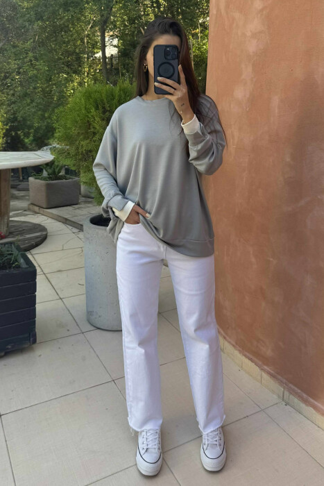 ONE COLOR SIMPLE WOMEN SWEATSHIRT GREY ASH/GRI HIRI - 2