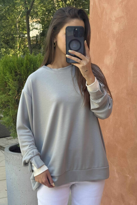 ONE COLOR SIMPLE WOMEN SWEATSHIRT GREY ASH/GRI HIRI - 3