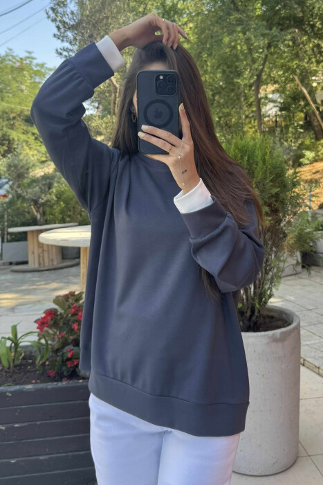 ONE COLOR SIMPLE WOMEN SWEATSHIRT GREY/GRI - 4