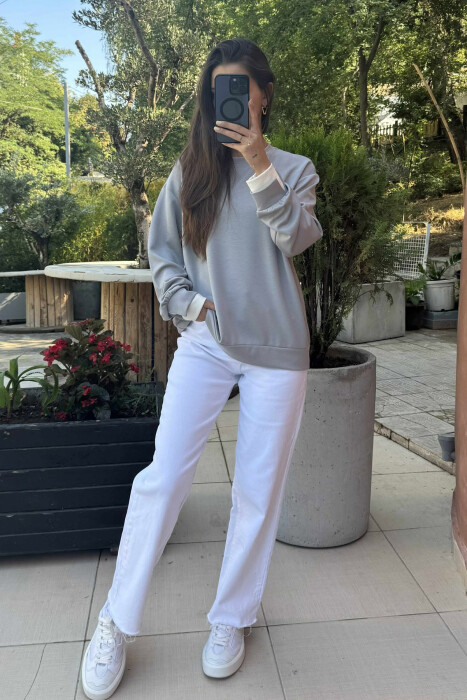 ONE COLOR SIMPLE WOMEN SWEATSHIRT LIGHT GREY/GZ 
