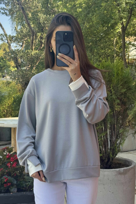 ONE COLOR SIMPLE WOMEN SWEATSHIRT LIGHT GREY/GZ - 2