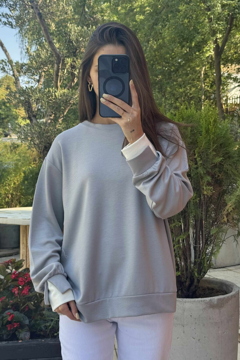ONE COLOR SIMPLE WOMEN SWEATSHIRT LIGHT GREY/GZ - 2