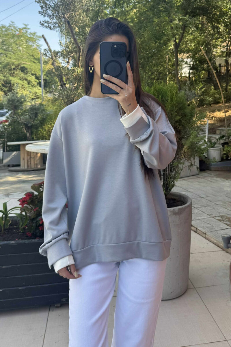 ONE COLOR SIMPLE WOMEN SWEATSHIRT LIGHT GREY/GZ - 3