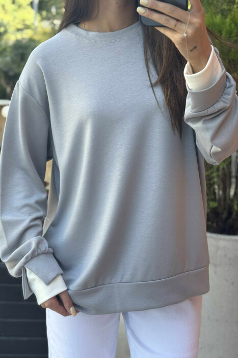 ONE COLOR SIMPLE WOMEN SWEATSHIRT LIGHT GREY/GZ - 4
