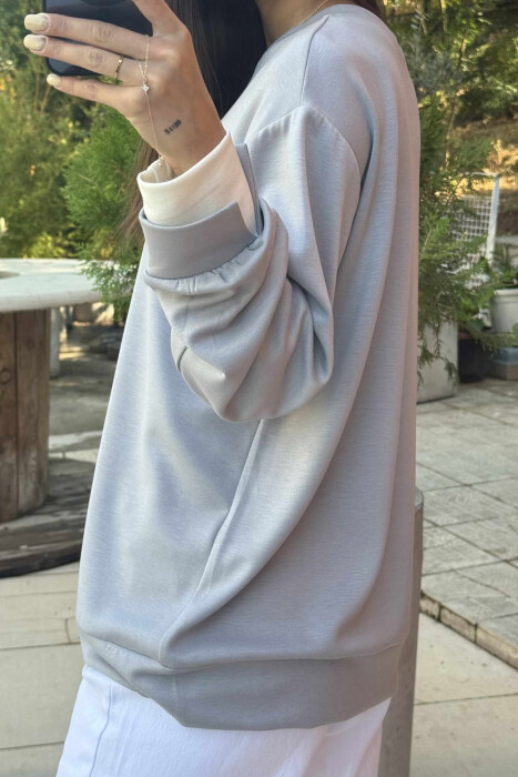 ONE COLOR SIMPLE WOMEN SWEATSHIRT LIGHT GREY/GZ - 5