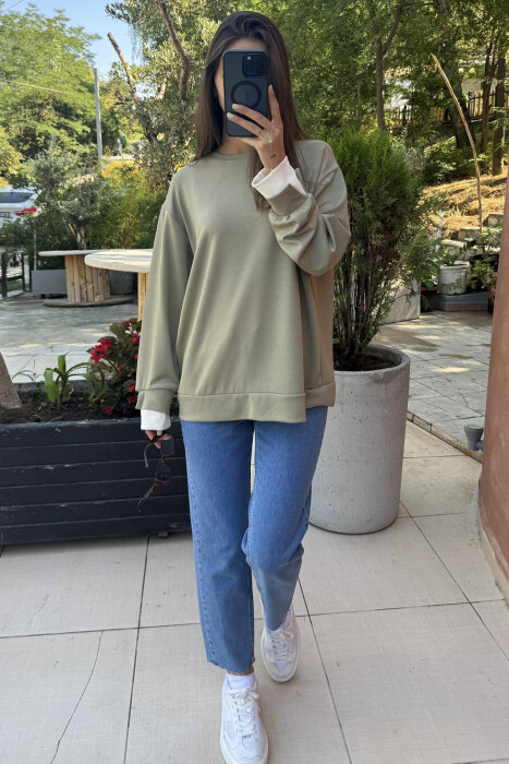 ONE COLOR SIMPLE WOMEN SWEATSHIRT MINT/MENTE - 2
