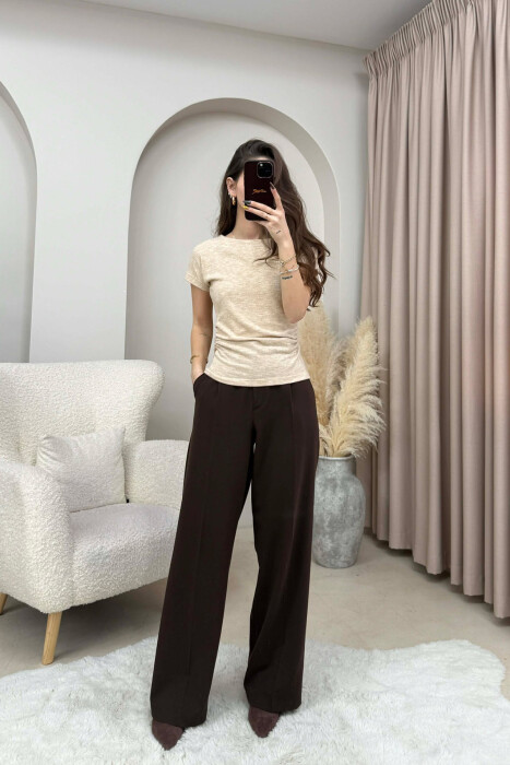 ONE COLOR SIMPLE WOMEN T-SHIRT BEIGE/BEZHE 