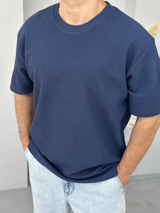 ONE COLOR SIMPLE MEN T-SHIRT DARK BLUE/BEE - 3