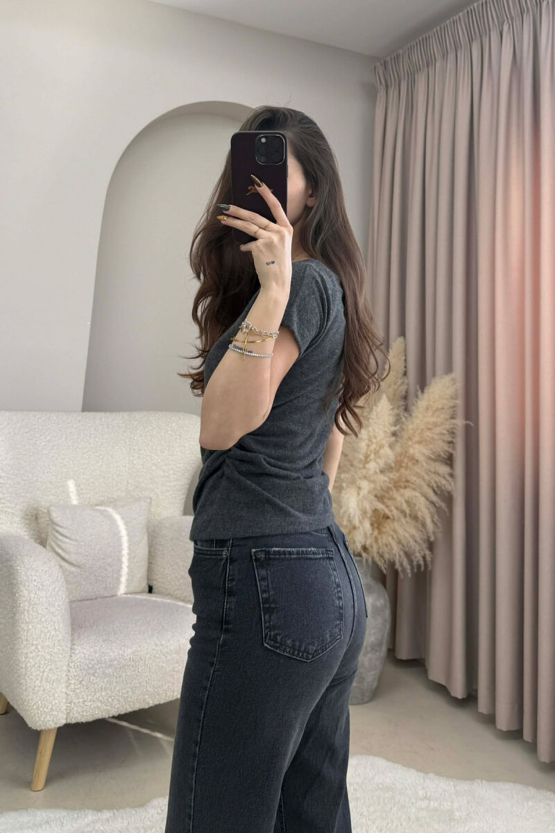 ONE COLOR SIMPLE WOMEN T-SHIRT DARK GREY/GEE - 3