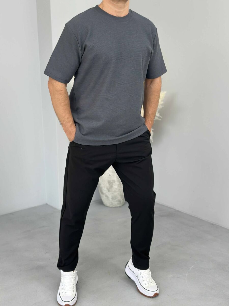 ONE COLOR SIMPLE MEN T-SHIRT DARK GREY/GEE - 2