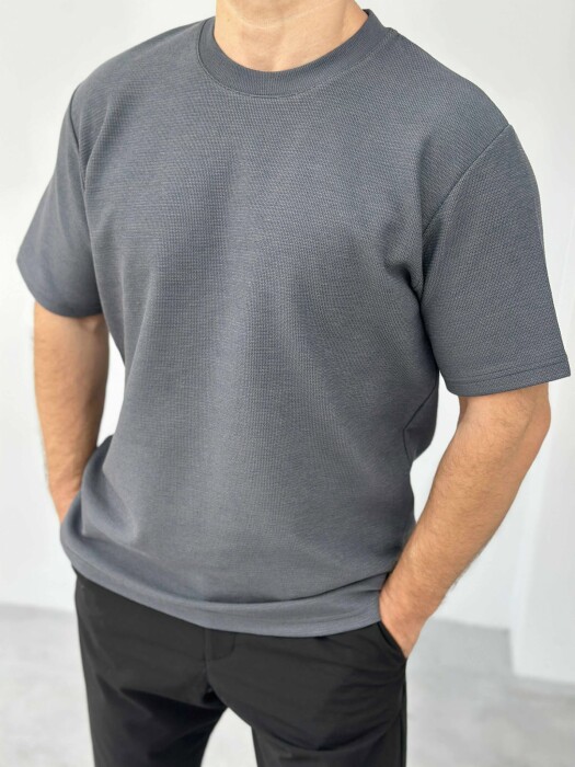 ONE COLOR SIMPLE MEN T-SHIRT DARK GREY/GEE - 3