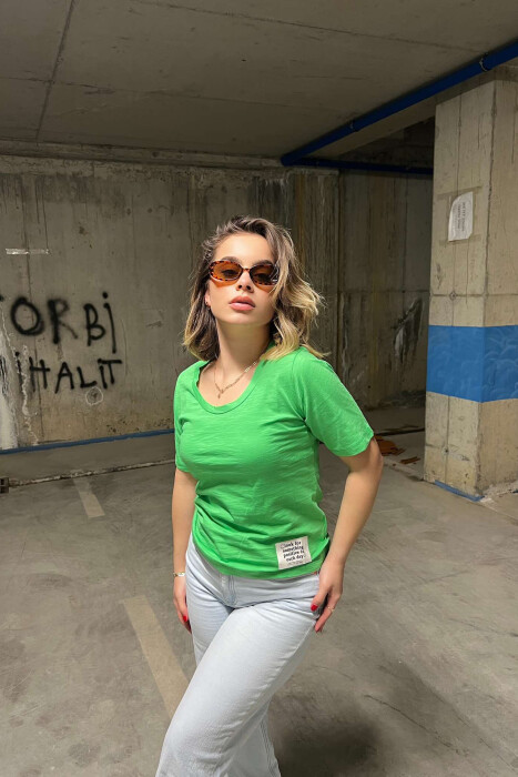 ONE COLOR SIMPLE WOMEN T-SHIRT GREEN/JESHILE 