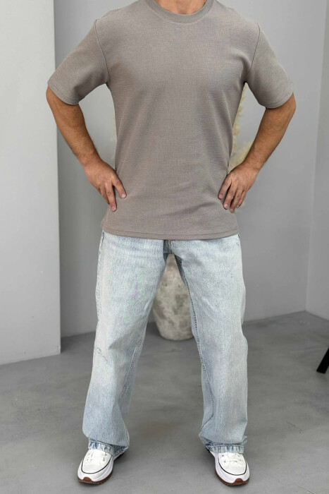 T-SHIRT NJË NGJYRËSH I THJESHTË PËR MESHKUJ NË NGJYRËN GRI - KLAUDIO FASHION