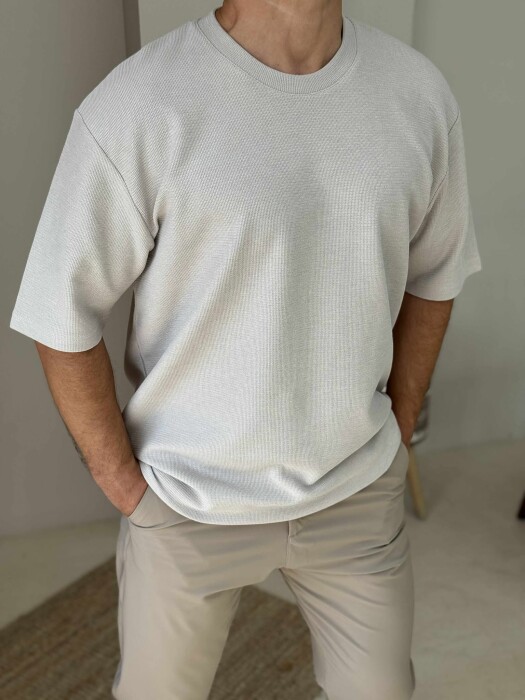 ONE COLOR SIMPLE MEN T-SHIRT LIGHT BEIGE/BZHZB 