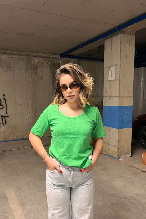 ONE COLOR SIMPLE WOMEN T-SHIRT LIGHT GREEN/JEZB - KLAUDIO FASHION