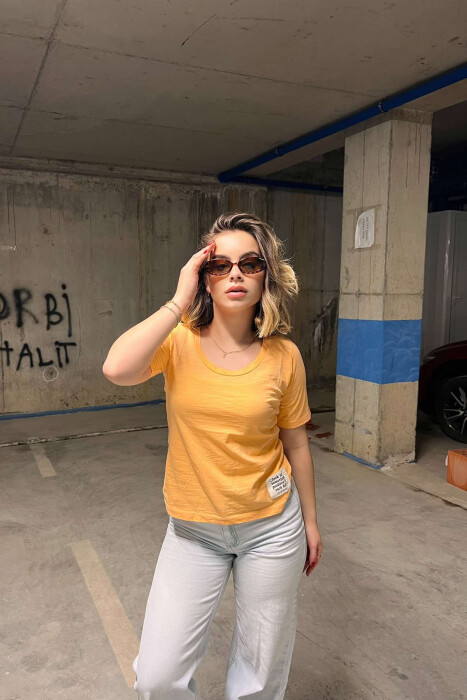 ONE COLOR SIMPLE WOMEN T-SHIRT ORANGE/PORTOKALLI - KLAUDIO FASHION