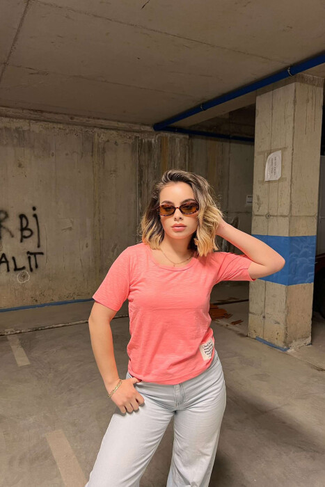 ONE COLOR SIMPLE WOMEN T-SHIRT PINK/ROZE 