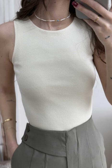 ONE COLOR SIMPLE WOMEN TANK TOP ANTIQUEWHITE/ANTIKE - 3