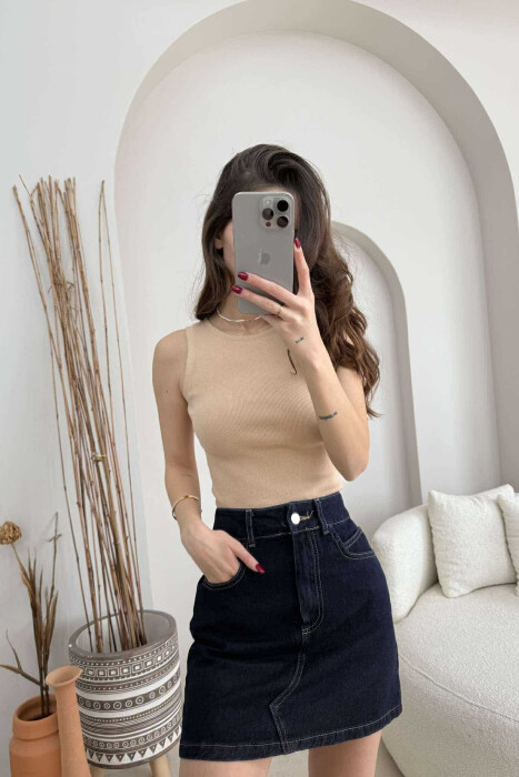 ONE COLOR SIMPLE WOMEN TANK TOP BEIGE/BEZHE 