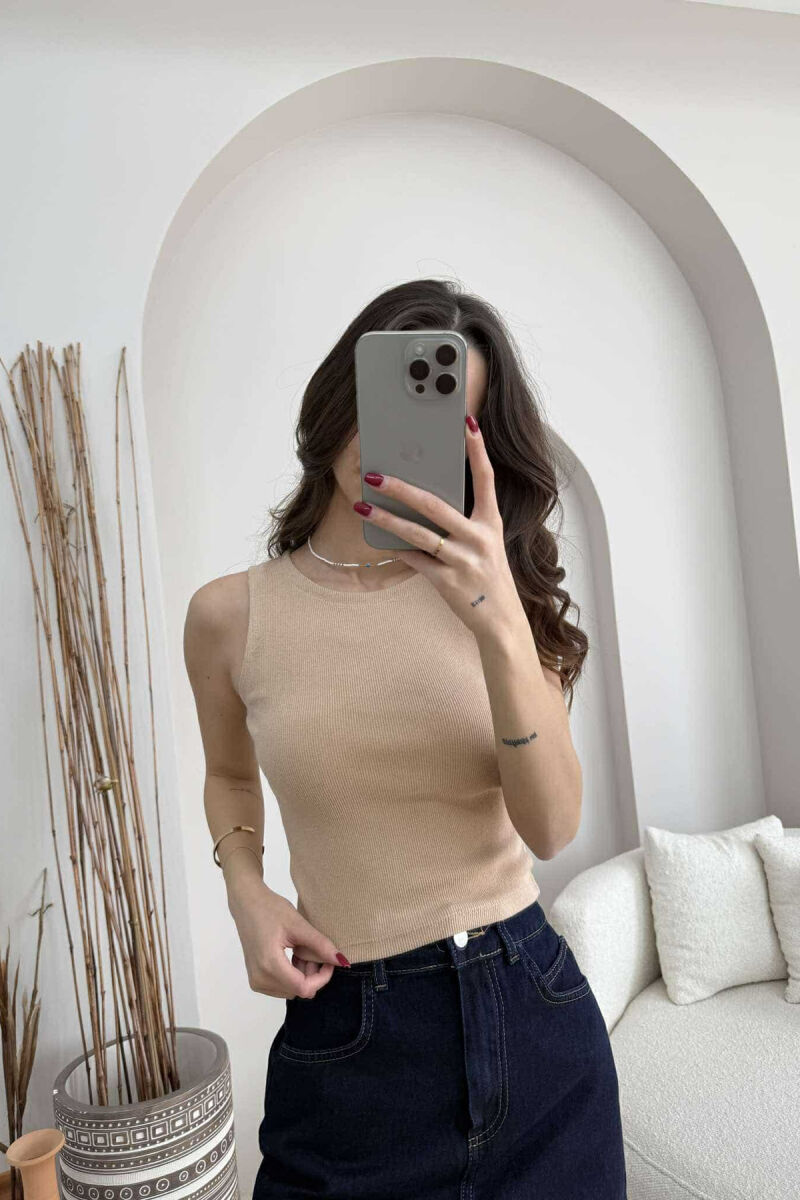ONE COLOR SIMPLE WOMEN TANK TOP BEIGE/BEZHE - 2