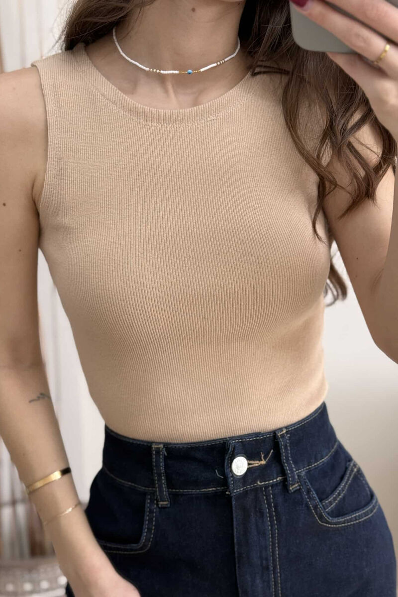 ONE COLOR SIMPLE WOMEN TANK TOP BEIGE/BEZHE - 3