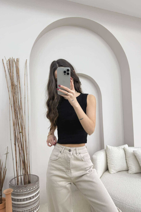 ONE COLOR SIMPLE WOMEN TANK TOP BLACK/ E ZEZE - 3