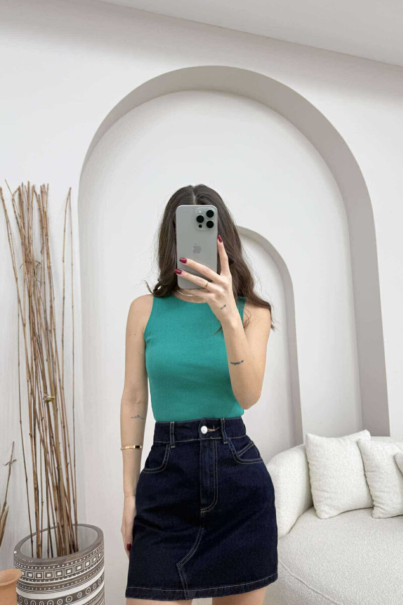 ONE COLOR SIMPLE WOMEN TANK TOP BLUE STONE/GK - 1