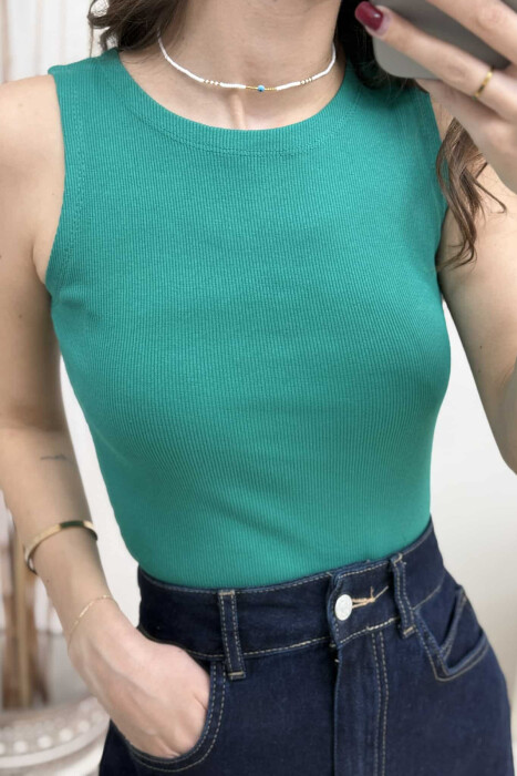 ONE COLOR SIMPLE WOMEN TANK TOP BLUE STONE/GK - 3