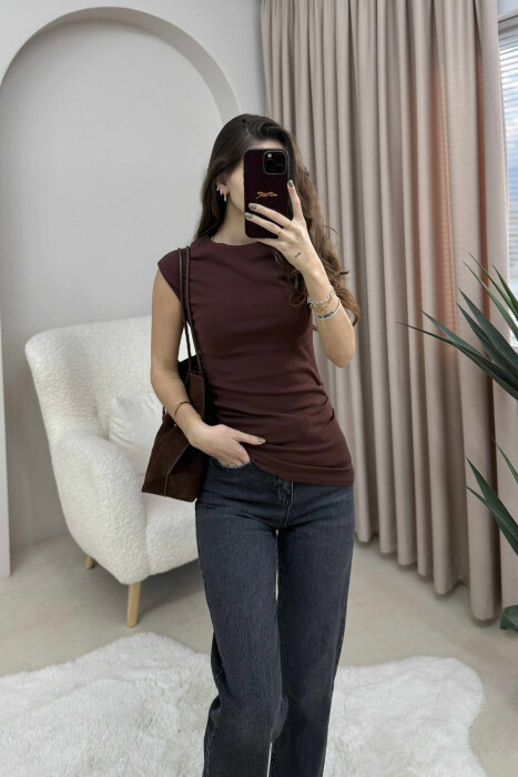 ONE COLOR SIMPLE WOMEN TANK TOP BROWN/KAFE - 1