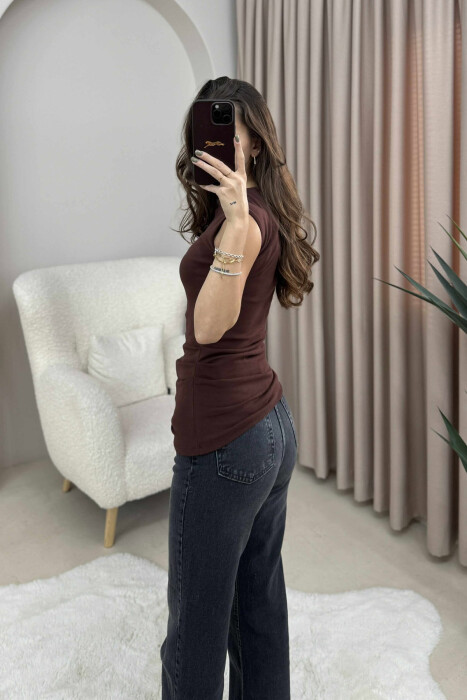 ONE COLOR SIMPLE WOMEN TANK TOP BROWN/KAFE - 3