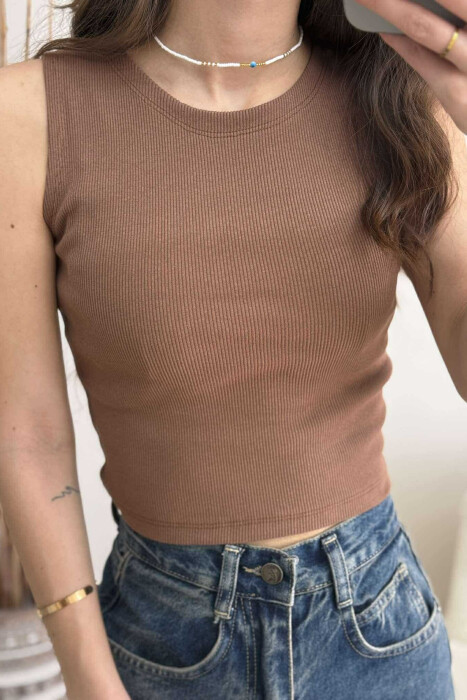 ONE COLOR SIMPLE WOMEN TANK TOP BROWN/KAFE - 2