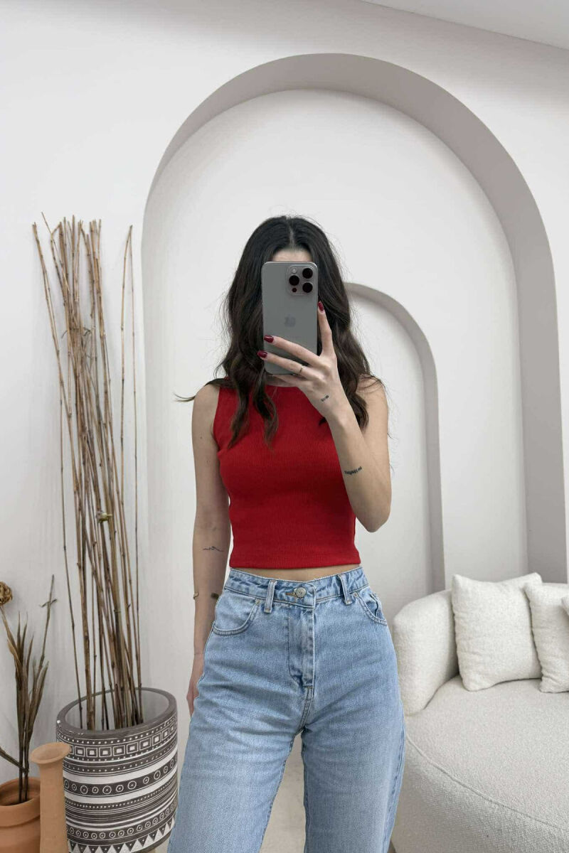 ONE COLOR SIMPLE WOMEN TANK TOP BURGUNDY/VISHNJE - 3