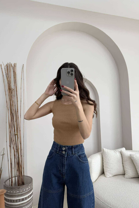 ONE COLOR SIMPLE WOMEN TANK TOP DARK BEIGE/BEZHE ERRET 