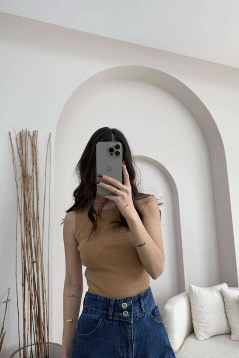 ONE COLOR SIMPLE WOMEN TANK TOP DARK BEIGE/BEZHE ERRET - 2