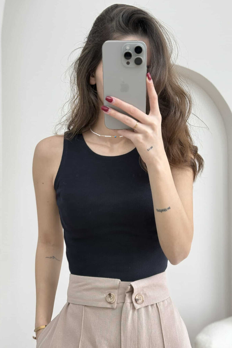 ONE COLOR SIMPLE WOMEN TANK TOP DARK BLUE/BEE - 2