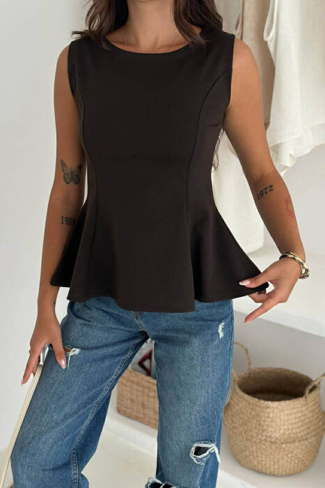 ONE COLOR SIMPLE WOMEN TANK TOP DARK BROWN/KAE - KLAUDIO FASHION