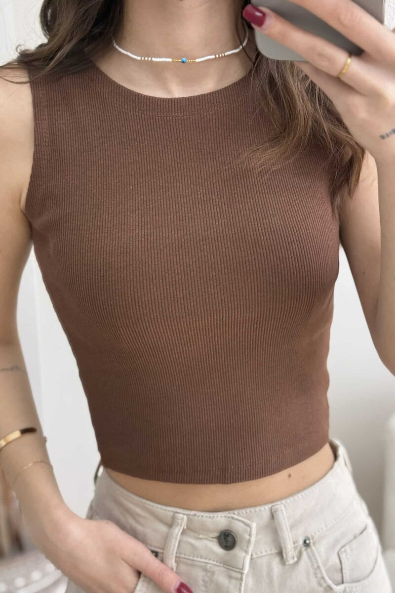 ONE COLOR SIMPLE WOMEN TANK TOP DARK BROWN/KAE - 3