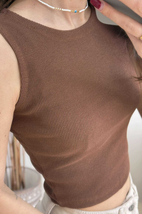 ONE COLOR SIMPLE WOMEN TANK TOP DARK BROWN/KAE - 4