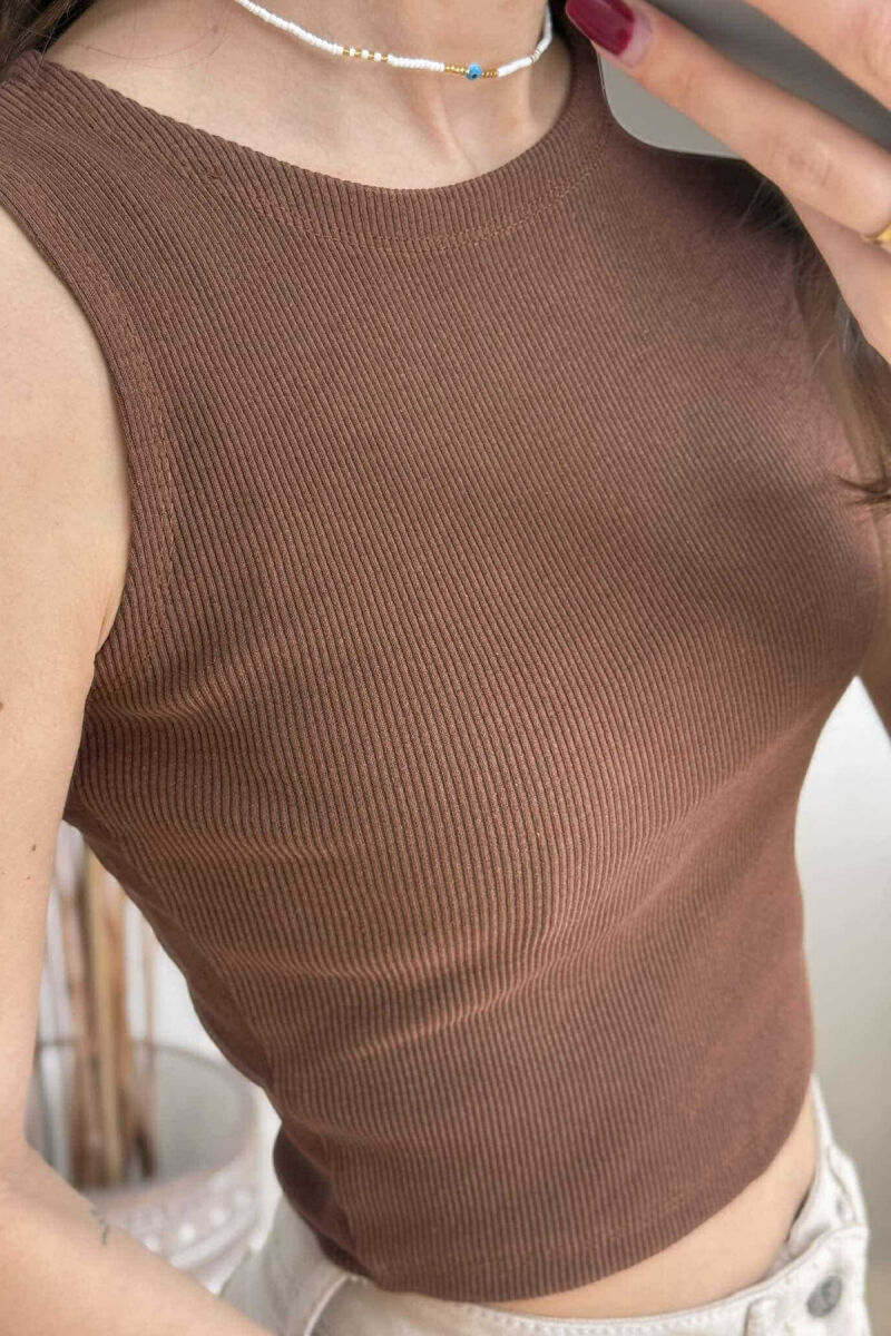 ONE COLOR SIMPLE WOMEN TANK TOP DARK BROWN/KAE - 4