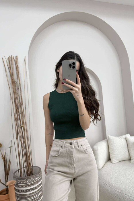 ONE COLOR SIMPLE WOMEN TANK TOP DARK GREEN/JEE - 1