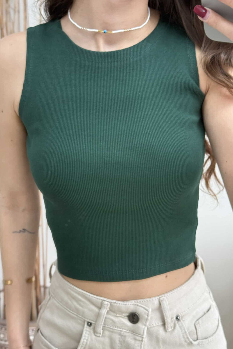 ONE COLOR SIMPLE WOMEN TANK TOP DARK GREEN/JEE - 3