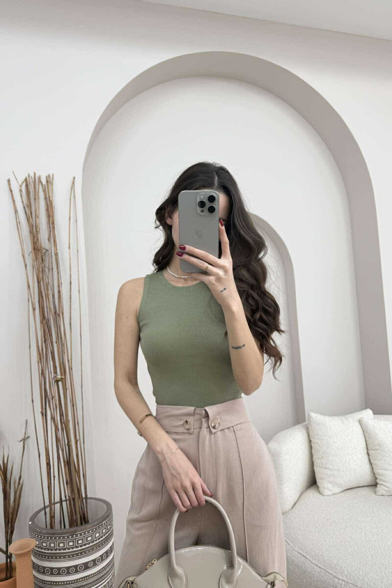 ONE COLOR SIMPLE WOMEN TANK TOP DARK KHAKI/KAKI E ERRET - 1
