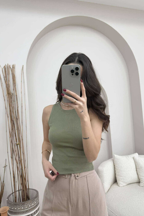ONE COLOR SIMPLE WOMEN TANK TOP DARK KHAKI/KAKI E ERRET - 3