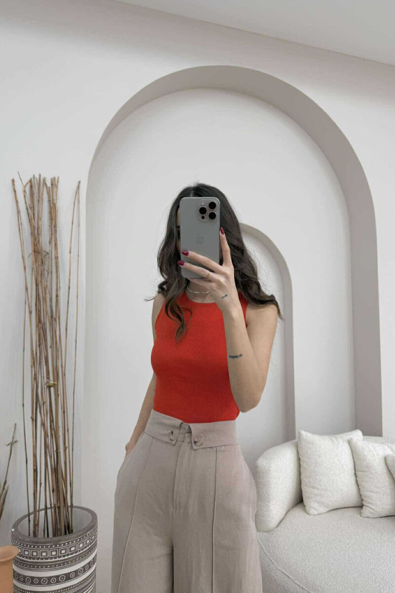 ONE COLOR SIMPLE WOMEN TANK TOP DARK ORANGE/POE - 1